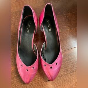 Metallic pink star mini block heel